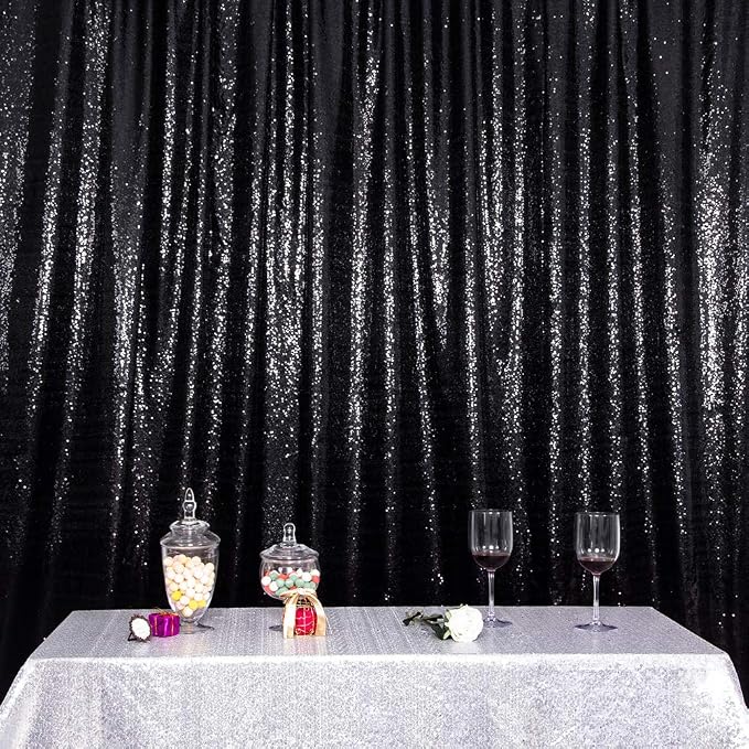 SquarePie 10x10ft Black Sequin Backdrop, High Density Non-Transparent Glitter Curtain for Photography, Birthday, Wedding Party Decorations, Thick Solid Background with 4" Rod Pocket, 1 Panel - Image 9