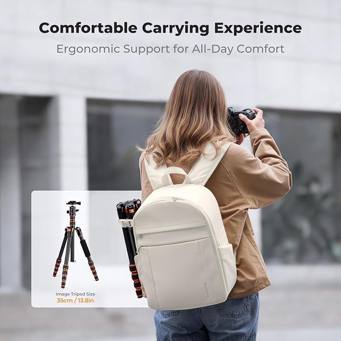 K&F CONCEPT Camera Backpack, DSLR/SLR/Mirrorless Photography Camera Bag | 14in Laptop Compartment & Rain Cover, 600D Fabric for Travel & Daily, Men & Women, Dual-Mode Detachable Dividers, Beige, B19 - Image 6