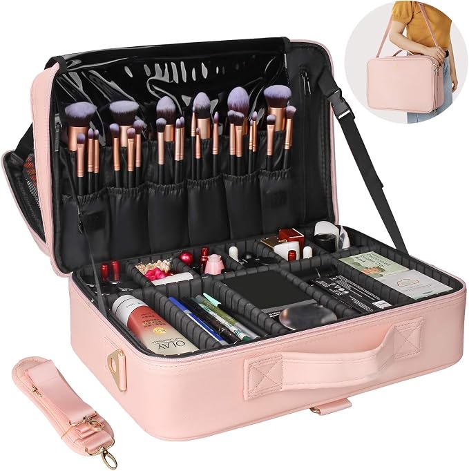 Relavel Travel Makeup Train Case Cosmetic Case Organizer Portable Artist Storage Bag with Adjustable Dividers for Cosmetics Makeup Brushes Toiletry Jewelry Digital Accessories by Relavel