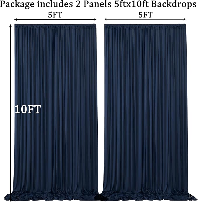 10ft x 10ft Wrinkle Free Navy Blue Backdrop Curtains Panels, 2 Panels 5x10ft Silky Polyester Photo Backdrop Drapes for Birthday Wedding Party Graduation Photography Background - Image 6