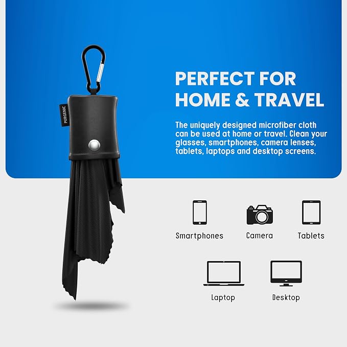 Microfiber Cloth & Glasses Wipes (1 Pack) Lens & Glasses Cleaning Cloth - Eyeglass Cleaner - Camera Lenses & Gadget Delicate Screens - Black - Image 5