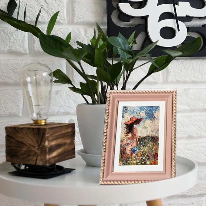 5x7 Picture Frame in Pink with Classic Rope Edge, Solid Wood with Real Glass, Display 5x7 Photos Matted to 4x6, Vertical and Horizontal Desk Tabletop or Wall Hanging - Image 8