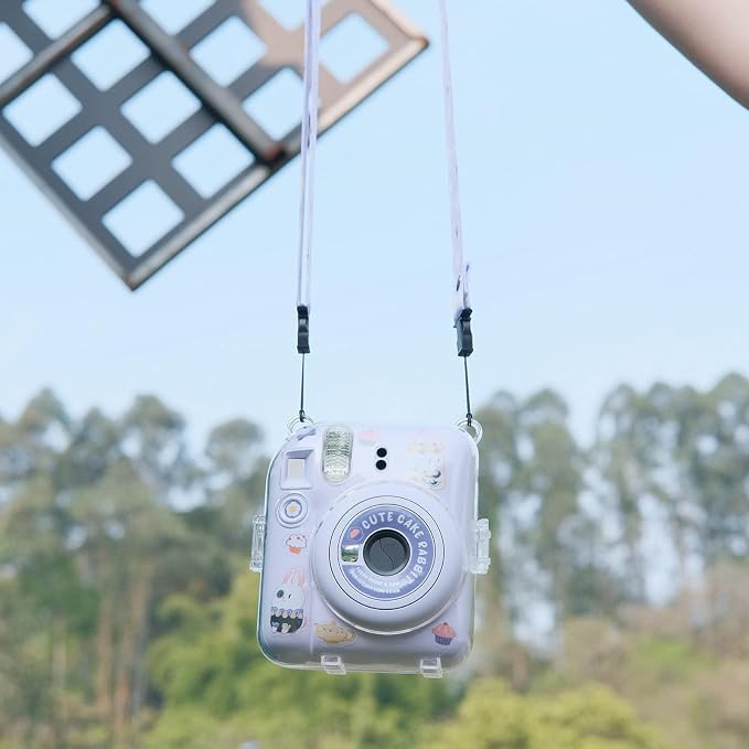 Rieibi Clear Case Compatible with Fuji Instax Mini 12, Carrying Case Bag for Fujifilm Instax Mini 12 Instant Camera with Photo Storage Pocket, Strap and Cute Sticker - Purple - Image 6