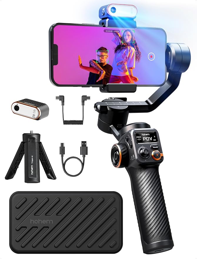 hohem iSteady M6 Kit Gimbal with AI Tracking & Magnetic Fill Light | AI Tracker with Adjustable Fill Light, iSteady 7.0 Stabilization, 360° Inception Mode, 0.88lb Load, 18H Battery, OLED Display by Hohem