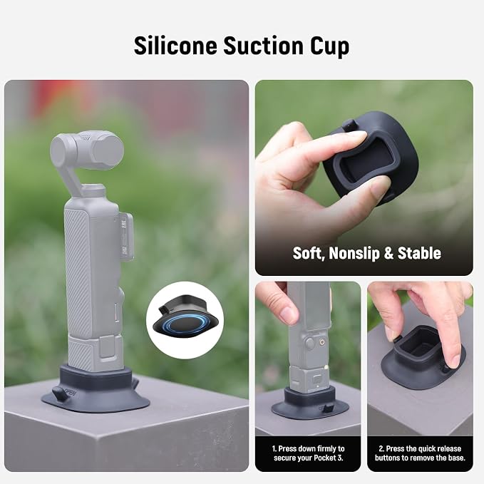 NEEWER Basics AC023 Suction Cup Base Mount Compatible with DJI Osmo Pocket 4 & Pocket 3 Gimbal Camera, Silicone Table Holder ø 64mm Nonslip Soft Stable Accessories, Supports Battery Handle Charging - Image 6