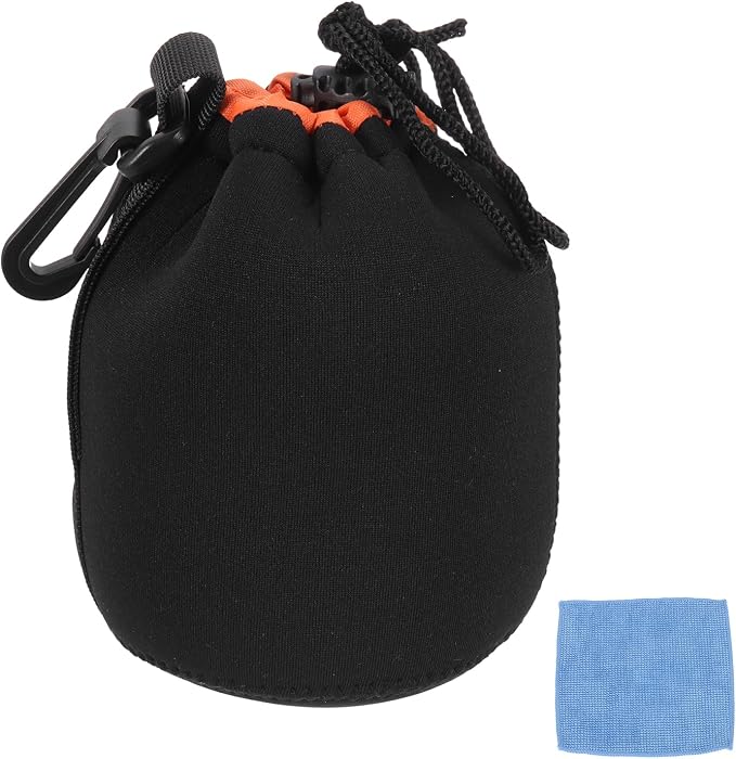 PATIKIL Camera Lens Pouch, 4" ID x 6" H Drawstring Orange Interior Lens Pouch Protective Camera Lens Case Bag Soft Plush Neoprene Bag for DSLR Photography Gear, Black/Orange by PATIKIL