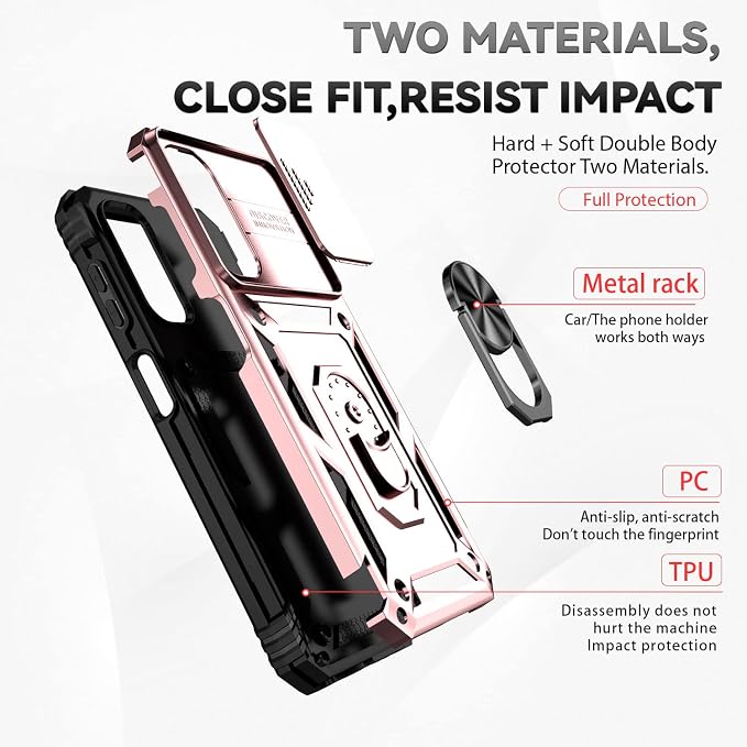 for Samsung Galaxy A14 5G Case with Screen Protector & Camera Lens Cover, [Military Grade] 16FT Drop Tested, Magnetic Kickstand Rugged Shockproof Protective Case for Samsung A14 5G, Rose Gold - Image 6
