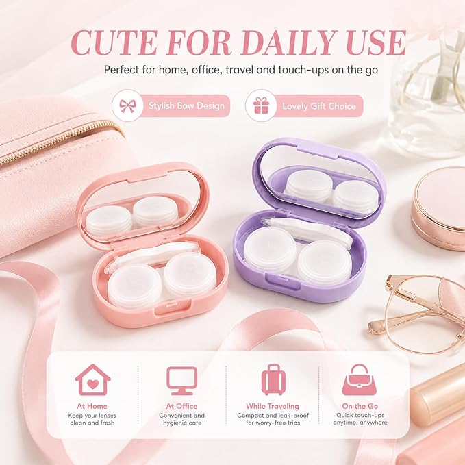 Cute Bow Contact Lens Case, Portable Travel Contact Lens Holder with Mirror, Aesthetic Bow Tie Contact Lenses Kit for Daily & Travel Use (#Style A) - Image 2