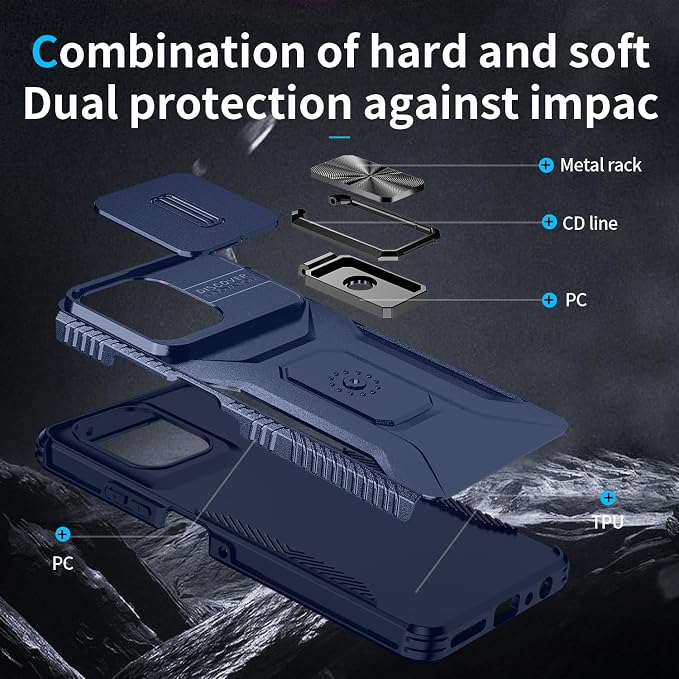 for Moto G Play 5G 2025 Case with Sliding Camera Lens Cover,HD Screen Protector,360° Rotating Ring Kickstand,AYMECL Military-Grade Shockproof Protective Cover for Motorola G Power 2025,Blue - Image 4