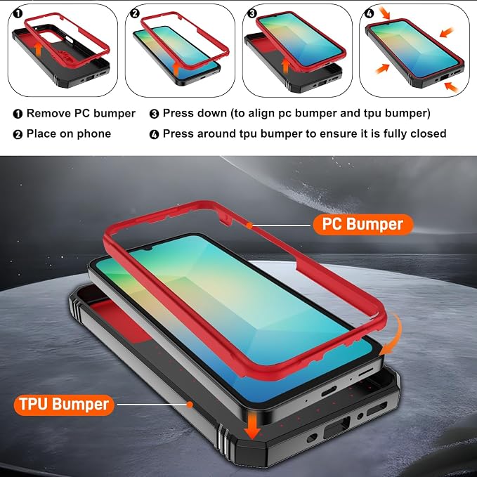 Gritup for Samsung Galaxy A26 5G Case: A26-Case with Screen Protector*2 | Magnetic Stand & Slide Camera Cover, Shock Proof Military-Grade para Galaxy A 26 Cover, Red+Black - Image 3