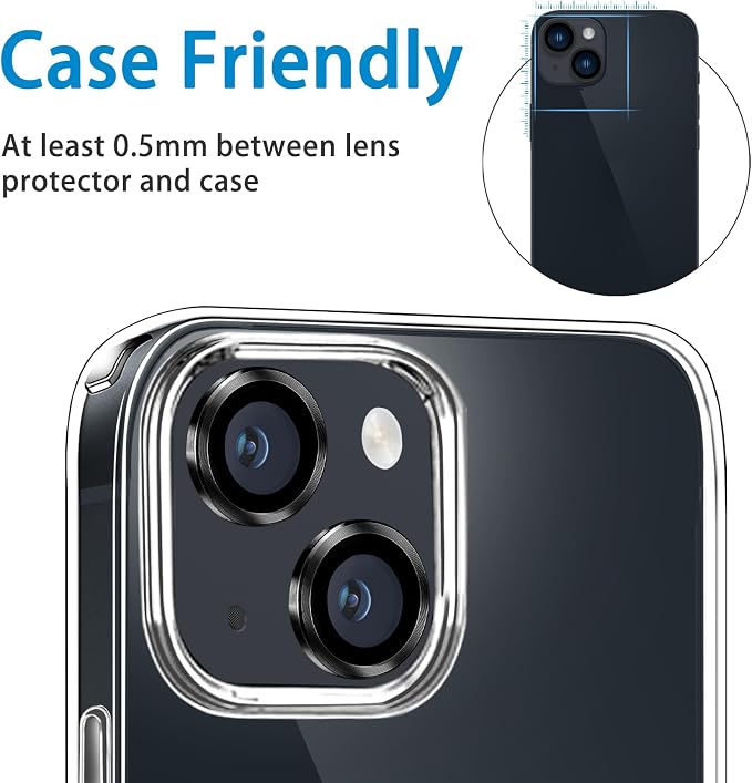 for iPhone 13 Mini/iPhone 13 Camera Lens Protector, Anti-Scratch 9H Tempered Glass Metal Camera Screen Protector Shockproof Cover Film Ring -2 Pcs Black - Image 2
