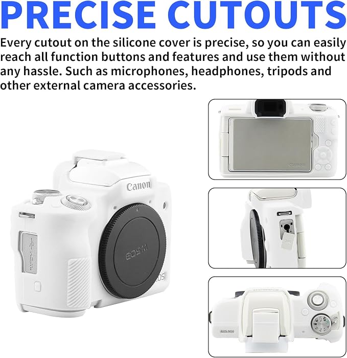 Easy Hood Camera Case for Canon EOS M50/M50 Mark II Digital Camera White | Soft Silicone Case Cover, Anti-Scratch, Dustproof, Shockproof, Slim Fit, Lightweight, Easy to Install, Easy to Clean - Image 2