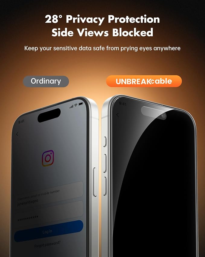 UNBREAKcable Privacy Screen Protector for iPhone 16 Plus, 2-Pack | True 28° Anti-Spy, Shatterproof Tempered Glass, 9H Hardness, Easy Install, Bubble-Free, Anti-Scratch, Case Friendly - Image 2
