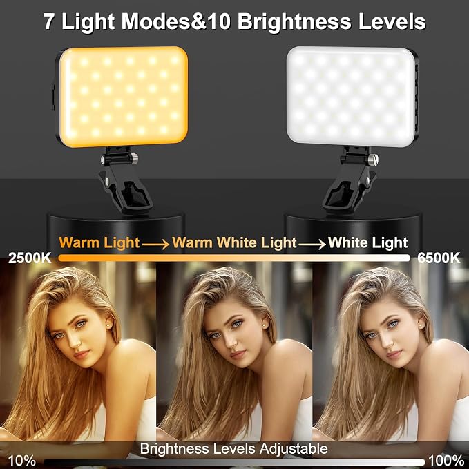 Hagibis LED Camera Light - Portable Photography Lighting with 60 LED, 2200mAh Rechargeable Battery, 7 Modes, 10-Level Brightness, Clip-on Light for Phone/Tablet/Laptop - Image 3