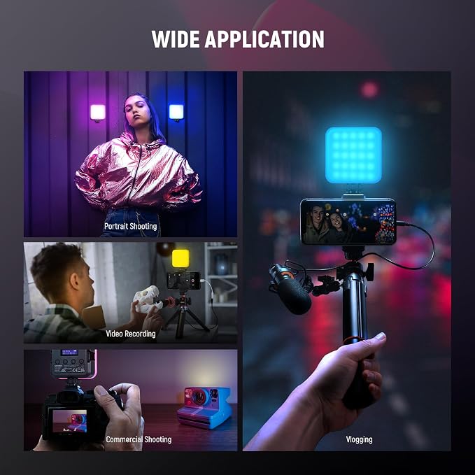 NEEWER RGB62 Magnetic RGB Video Light with Upgraded App Control | 360° Full Color, LED Camera Light, 3 Cold Shoes, CRI97+, 2500K-8500K, 17 Scenes, 2000mAh Rechargeable, Photography Lighting - Image 9