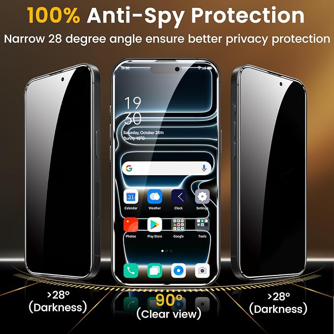 Romkasi 3 Pack Privacy Screen Protector for iPhone 17 Pro 6.3 Inch with 3 Pack Camera Lens Protector, Anti Spy Tempered Glass Film, Anti-Scratch, Touch Sensitive, Case Friendly - Image 3