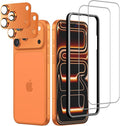 Screen Protector for iPhone 17 Pro Max 6.9-Inch +2 Pack Orange Metal Camera Lens cover Protector by WowFluy