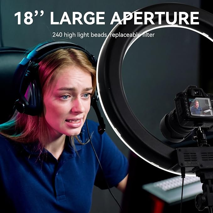 Ring Light Kit 18" 55W 5500k dimmable LED Light, 70inch Foldable Stand, Phone Clip, Short Video, Studio Video Photography Lighting, Spot Lights，Selfie and Live Streaming,You Tube,TikTok - Image 6