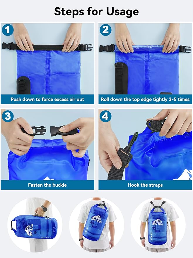 HEETA Dry Bag Waterproof Backpack with Phone Case 5L/10L/20L/30L/40L | Roll Top Lightweight Dry Storage Bag for Women Men, Travel Boating Kayaking Paddle Board Camping Beach Essentials Accessories - Image 5
