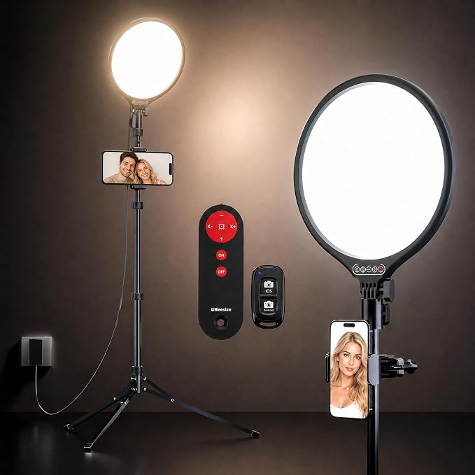 UBeesize 10" Ring Light with 62" Tripod Stand, Phone Holder and Remote | Dimmable Full-Screen, LED Selfie Light Kit, Adjustable Stand for Video Recording, Makeup, Live Streaming, 2H/4H/8H timer by UBeesize