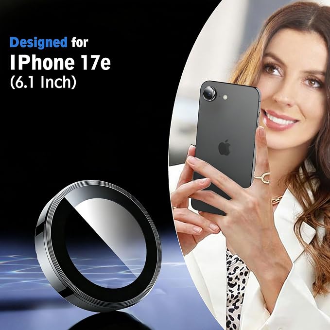 SiHPuoy 3pcs Camera Lens Protector for iPhone 17e/16e, Tempered Glass,Black | 9H+ Hardness, Military Grade Shatterproof, Anti-Scratch, Case Friendly, HD Metal Camera Cover, Does not Affect Night Shots - Image 2
