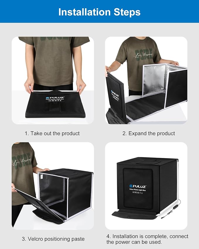 PULUZ Portable Light Box, 16"x16" Professional Dimmable Photo Box Photography with High CRI 144 LED Lights, Upgraded Lightbox with 6 Backdrops for Product Photography - Image 7