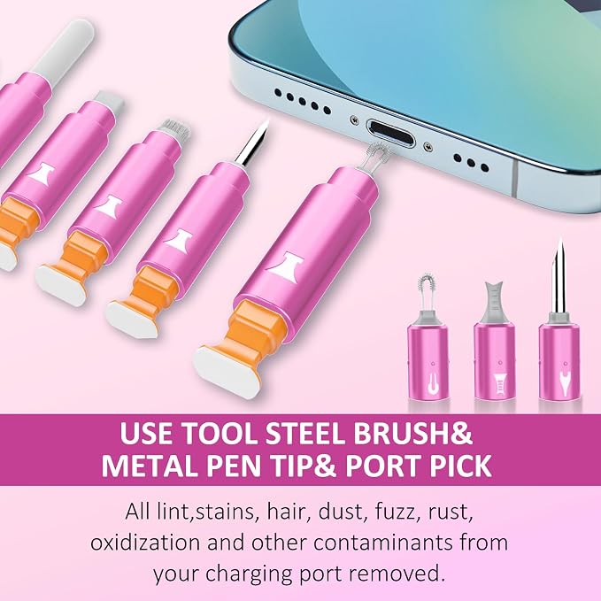 iPhone Cleaning Kit for Charging Port, Cleaner Kit for AirPod Phone, Pink | Multi-Tool, iPhone Cleaner, Repair Lightning Cable USB C Speaker Charger iPad Connector, Compact Portable, with Storage Case - Image 3