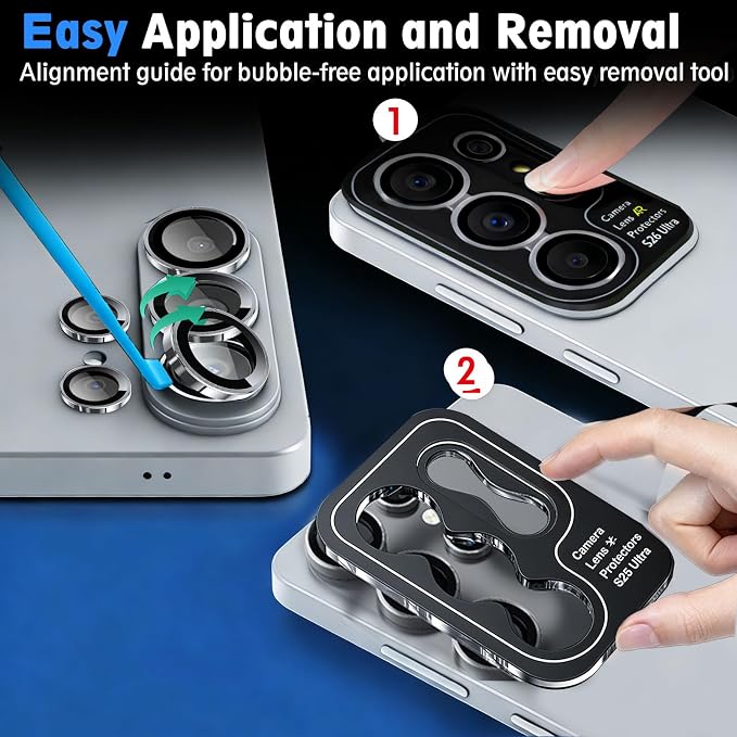 SiHPuoy 2Set Camera Lens Protector for Samsung Galaxy S26 Ultra, Gray | 9H+ Tempered Glass, Military Grade Shatterproof, Anti-Scratch,Case Friendly,HD Metal Camera Cover,Does not Affect Night Shots - Image 3