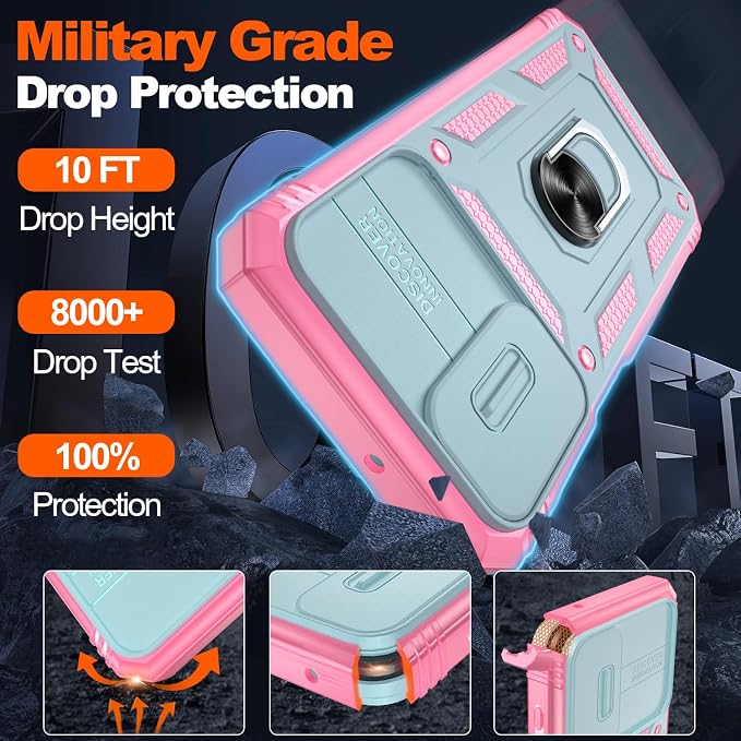 Fit for Samsung Galaxy A25 5G Phone Case with 2PCS Screen Protector, Build in 360° Rotating Ring Kickstand, Military Grade Protective Case for Samsung A25 Case Phone, Green+Pink - Image 2