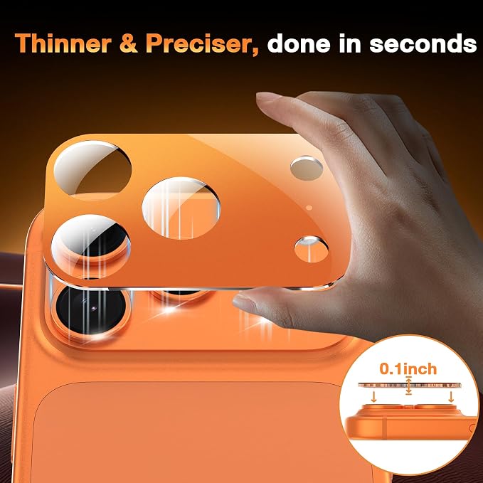 YWXTW [0 Bubbles for iPhone 17 Pro Max Camera Protector, Full Coverage Tempered Glass Lens Screen Protector for iPhone 17 Pro Max Accessories, Case Friendly, HD Clear, 3 Pack (Cosmic Orange) - Image 6