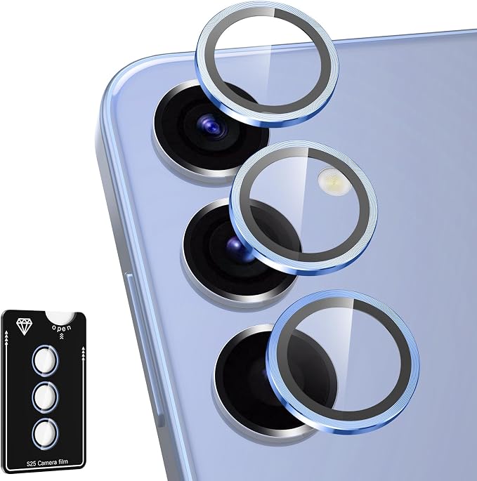 for Samsung Galaxy S25 Camera Lens Protector, Individual Metal Ring Tempered Glass Lens Cover, [Strong Adsorption] Scratch Resistant Ultra-Thin HD Clear Lens Cover, 1 Set-Blue by Btscase