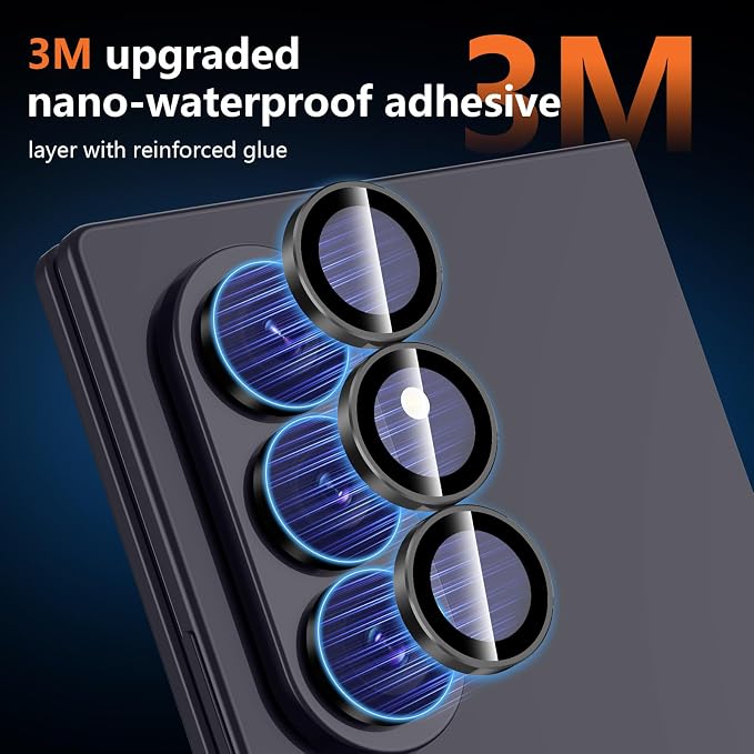 for Samsung Galaxy Z Fold 8 Ultra Camera Lens Protector, Individual Metal Ring Tempered Glass Lens Cover, [Strong Adsorption] Scratch Resistant Ultra-Thin HD Clear Lens Cover, 1 Set-Black Ring - Image 4