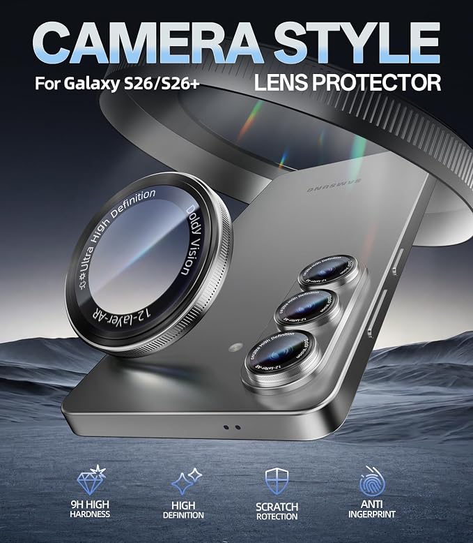 HelloDeere for Samsung Galaxy S26/S26 Plus Camera Lens Protector, Military-Grade 9H+ Tempered Glass AR Optical Tech HD Anti-Glare Anti-Scratch Metal Individual Ring Easy Install Case Friendly, Silver - Image 2