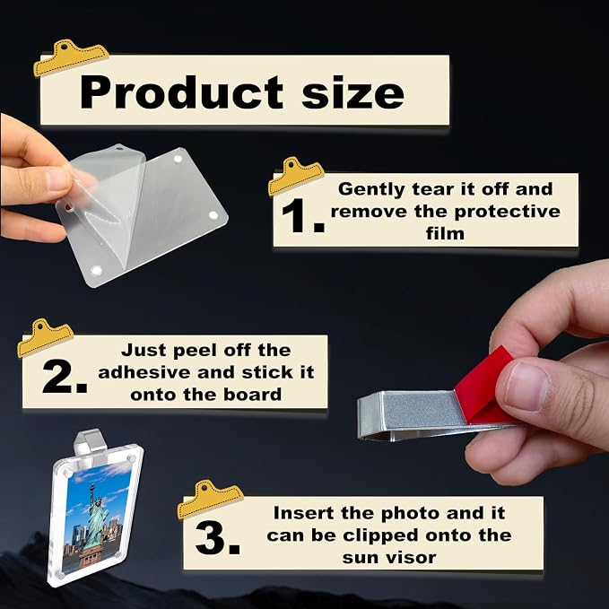 1Pcs Car Sun Visor Photo Holder, Magnetic 2.36"x3.54" Car Visor Photo Clip, Personalized Picture Frame for Cars, Horizontal & Vertical Photo Display Clip for Adding Family or Personal Photos - Image 4