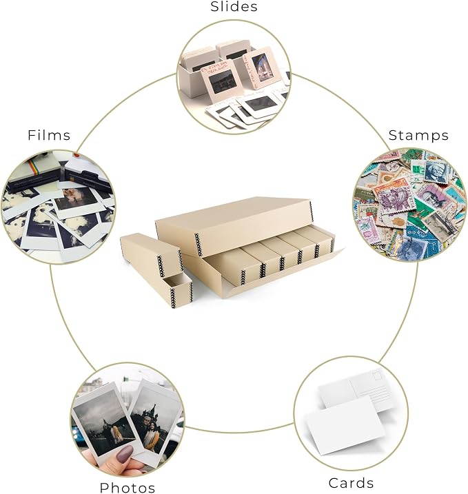 Golden State Art, Archival Slide Storage Box, Tan, 15.5"x11.5"x3" | Acid-Free Metal Edge Organizer With 6 Inner File Cases, Holds Up to 840 Films, For Storing Photos and Negatives - Image 6