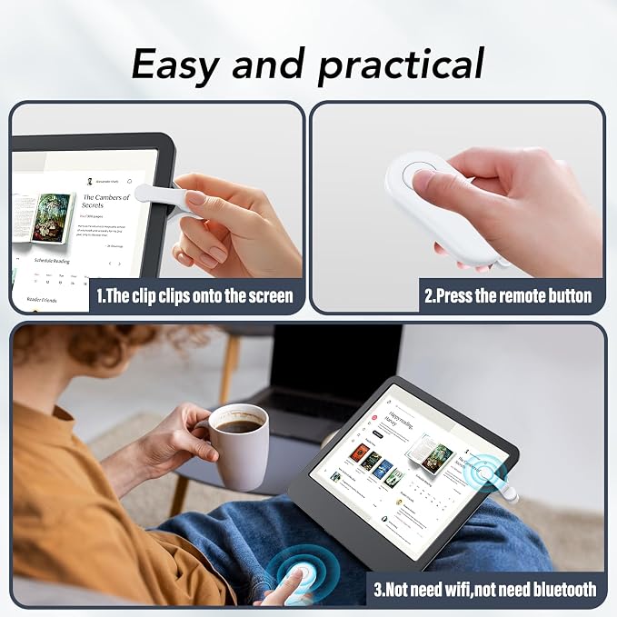 Remote Control Page Turner for Kindle Paperwhite Oasis Kobo eReaders,Kindle Clicker Page Turner Accessories for iPhone,iPad, Android Tablets Reading Novels,Video Record&Shutter Selfie (Light White) - Image 7