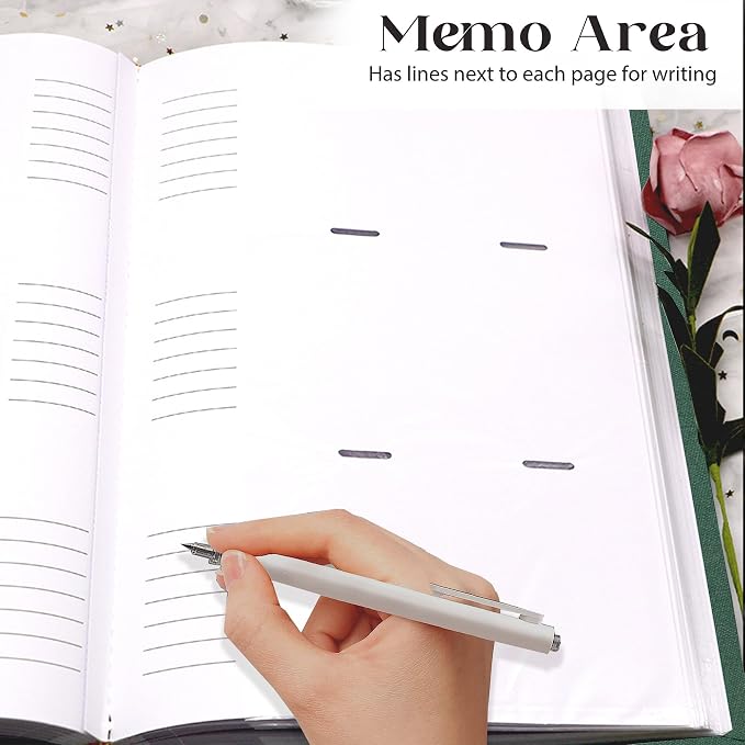 Holoary Photo Album 4x6 300 Photos, 300 Pockets 4”x6” Picture Album, Linen Fabric Cover Big Picture Book for Photos with Writing Area, 4x6 Photo Albums for Family Weddings Travel Memories(Dark Green) - Image 4