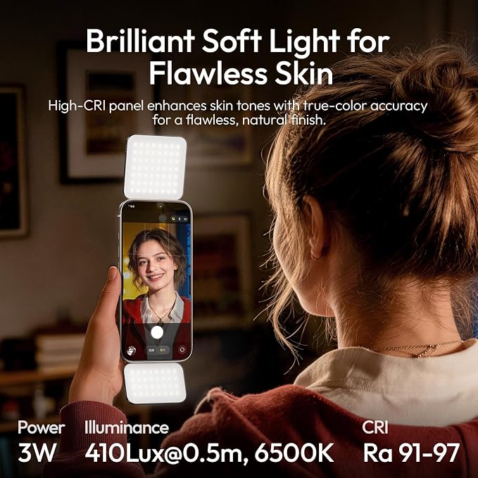 Ulanzi GL01 for iPhone Magnetic Selfie Light, 2500K-6500K Dimmable CRI 97 | Dual Side Fill Light Design, Rechargeable Type-C Charge, with Magnetic Ring, For Magsafe iPhone 12-17 Standard Vs Pro Models - Image 6
