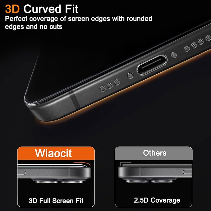 Wiaocit 3 Pack Tempered Glass Screen Protector for iPhone 17 | 9H Hardness, Installation Frame, Bubble Free, Case Friendly - Image 5