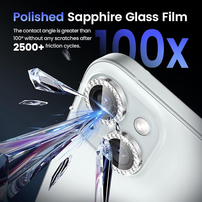 Tensea for iPhone 15/15 Plus Camera Lens Protector Bling, Camera Cover | 9H Tempered Glass Camera Screen Protector, Metal Individual Ring for iPhone15 6.1inch/ 15Plus 6.7inch, HD Clear, Easy Install - Image 5