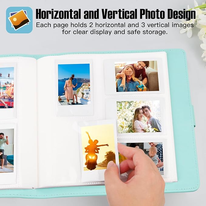 Veicevol 360-Pocket Album for Instax Mini & Polaroid 2x3 inch Photos, Greem | Designed for Instax Mini and Polaroid 2x3 Photos, PU Leather Cover, Horizontal & Vertical Pockets, Wedding Birthday Travel - Image 7