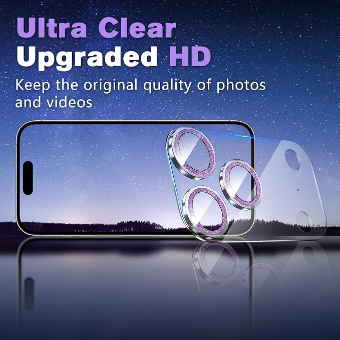 2 Pack for iPhone 17 Pro Max Camera Lens Protector | Bling Tempered Glass 9 Hardness,Anti-Scratch High Definition Camera Screen Protector (Purple) - Image 7