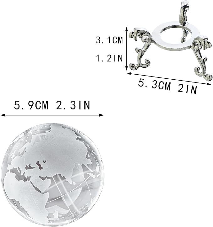 Crystal Globe World Globe Decor, 2.3" Glass Earth Ball with Stand | K9 Crystal Clarity, 2.3" Desktop Size, Stable Stand for Office, Study, Living Room & Gift Display - Image 4