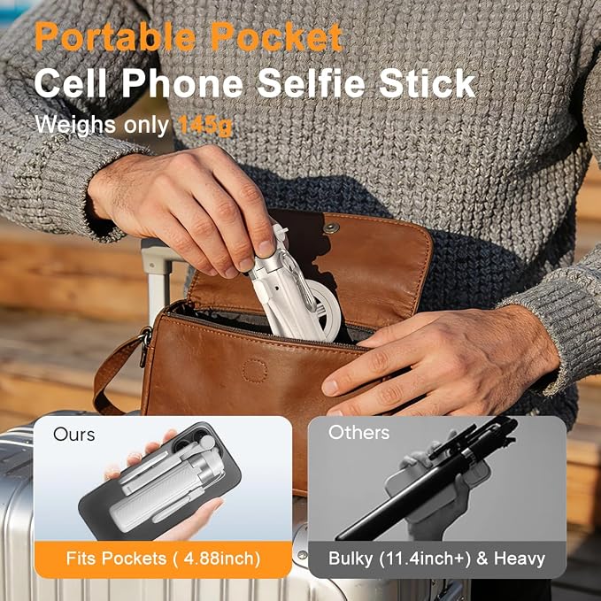 Upgrated 5-in-1 Magnetic Selfie Stick with Remote for Cell Phone 360° Rotation.Can Transforms into Mini Tripod/Camera Grip/Handheld Stabilizer/Phone Stand.Extend to 25 inches - Image 6