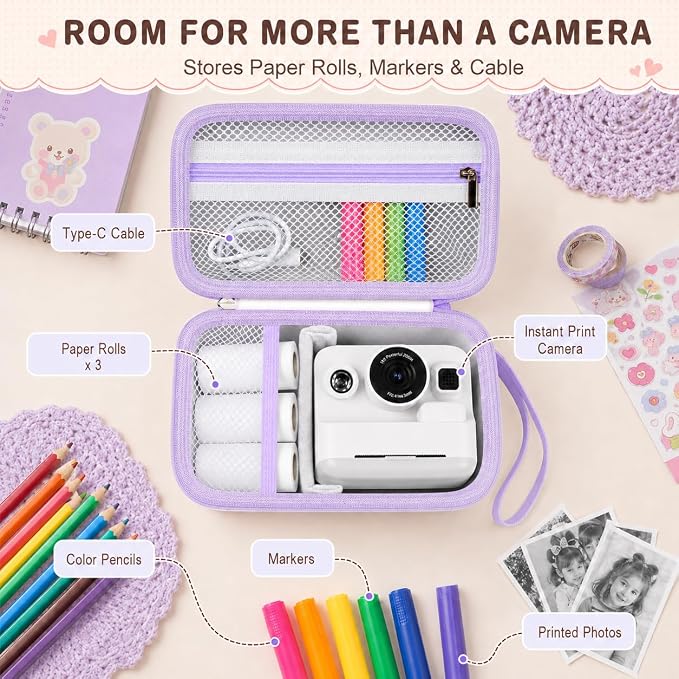 Kids Instant Print Camera Case for DYLANTO for ESOXOFFORE Cameras | Portable Digital Camera Case Organizer for ETIKEZ for YTETCN for DUDUDRAGON with Pocket for Accessories (Box Only)-White - Image 4