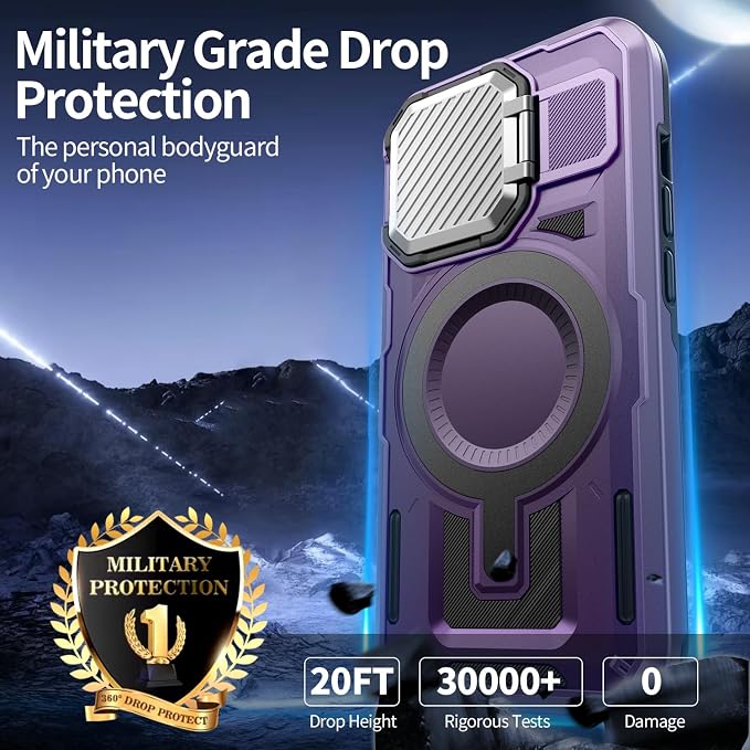 Camera Stand Case for iPhone 12/12 Pro, [Compatible with Mag Safe] [Lens Cover] 2024 Version Military Grade Protective Soft Case for iPhone 12/12 Pro 6.1 inch Men Women, Purple - Image 4