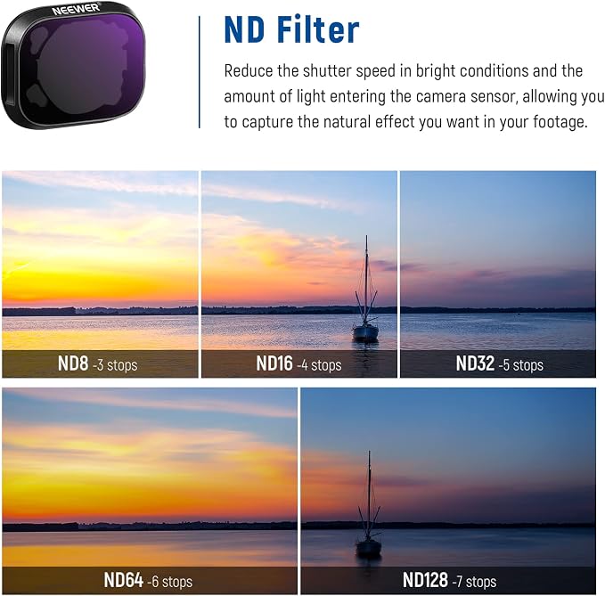 NEEWER ND Filter Set Compatible with DJI Mini 3 / Mini 3 Pro, CPL ND8 ND16 ND32 ND64 ND128 Neutral Density Filter Drone Video Photography Accessories, 6 Pack | CPL, ND8, ND16, ND32, ND64, ND128, Neutral Density Filter, Drone Camera Accessories, for Vid... - Image 5