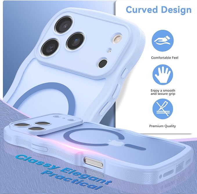 BENTOBEN Magnetic for iPhone 17 Pro Case, Cute Wavy [Full Camera Protection][Compatible with MagSafe] Matte Anti-Slip Bumper Women Girls Boys Protective Cover for 17 Pro 6.3", Mist Bluem - Image 2