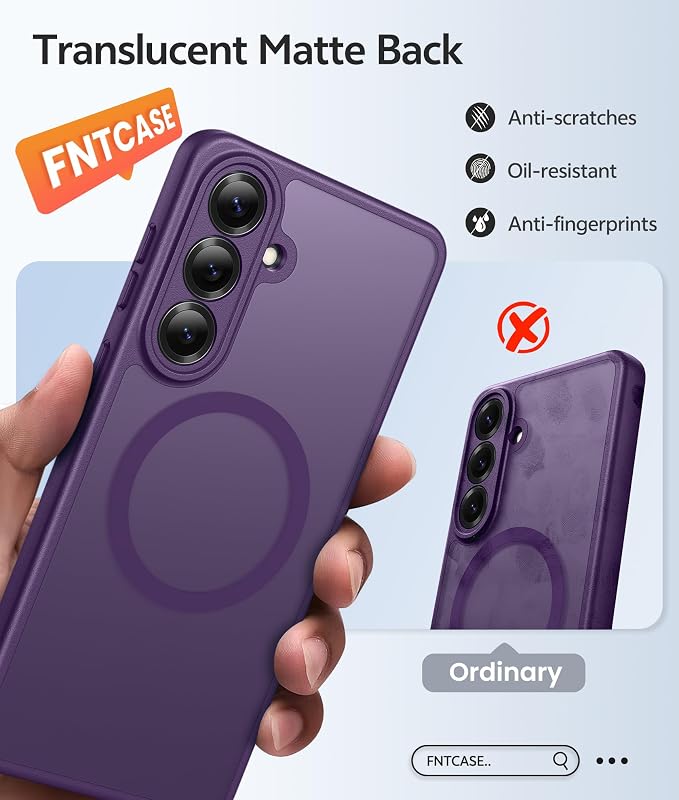 FNTCASE for Samsung Galaxy S26 Plus Case, Fit for Magsafe, Screen Protector | Full Camera Protection, Translucent Matte, 14FT Military Grade Drop Proof, Shockproof Protective Phone Cover, Purple - Image 6