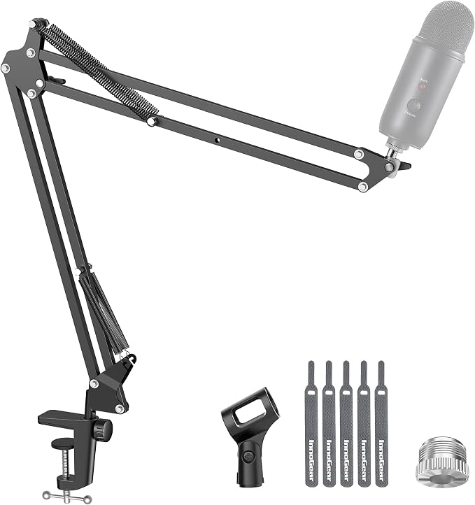 InnoGear Extended Boom Arm Microphone Mic Stand for Podcast Singing, Black | Desk Mount, Desktop Stands, Adjustable Reach, Rotate Fully, Folds Away Compactly, for Gaming, Streaming or Recording by InnoGear